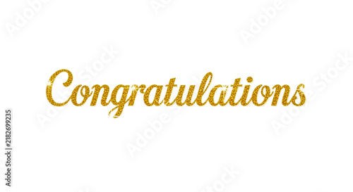 Congratulations text in gold glitter script on white background