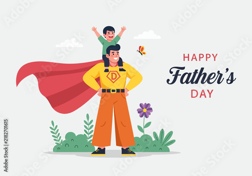 Canvas Print A father and son are role-playing as superheroes, vector illustration, celebrate