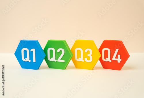 Business quarters, Q1 to Q4, business periods concept. Annual reporting, financial planning and company performance. Seasonal revenue, accounting deadlines and comparison of business results