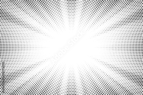 Black and white radial halftone pattern circles for creative graphic design backgrounds. 