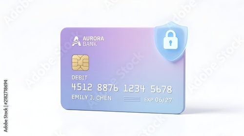 Debit card with padlock illustration showcasing financial security and digital banking