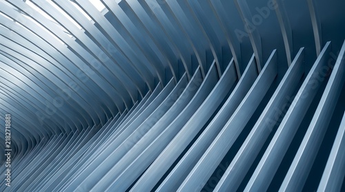 Curved metallic ribs form an abstract architectural detail