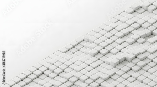 Arrangement of white cubic blocks creates a geometric three dimensional surface