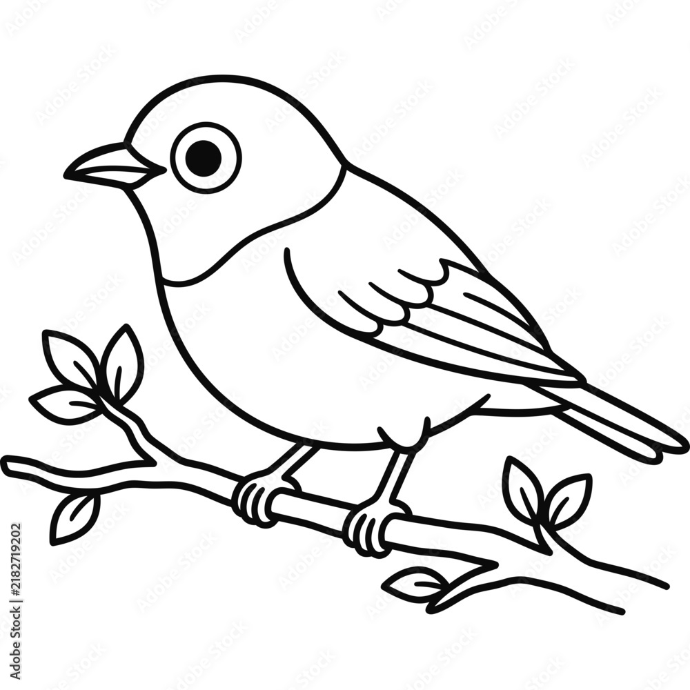 Fototapeta premium Cute cartoon bird sitting outline illustration