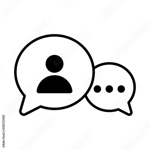 Communication icon representing a user profile within a speech bubble next to a thinking bubble with ellipsis