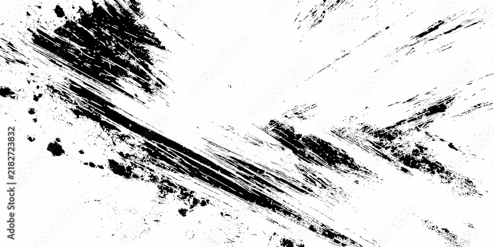 Obraz premium black and white grunge texture background with bold ink brush strokes, splatters, and dynamic scratch mark overlay