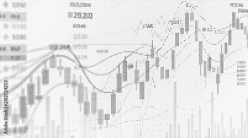 Abstract financial halftone chart representing stock market trend analysis and digital data growth with dotted pattern effect