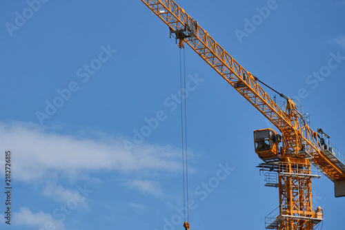 Obraz na płótnie Industrial Tower Crane Operator Cabin and Steel Lattice Structure