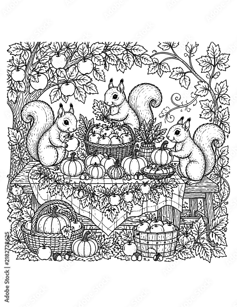 Obraz premium Cute Animal Coloring Page – Hand Drawn Black and White Line Art