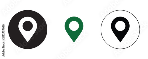 Bild auf Leinwand Map pin icon set features black and green location markers on transparent background for navigation designs