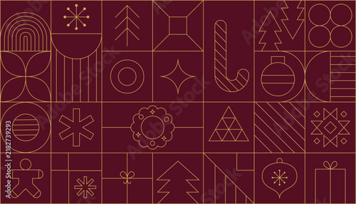 Modern Christmas geometric background with simple line elements. Creative abstract Xmas design.
