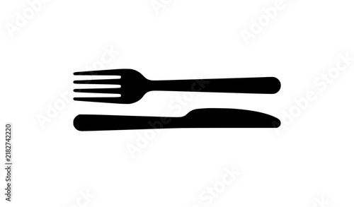 Horizontal fork and knife solid cutlery icon vector for restaurant design