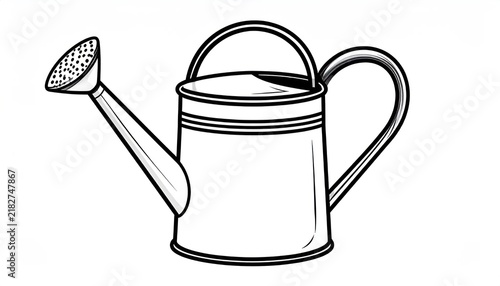 Single line art drawing of vintage metal watering pot