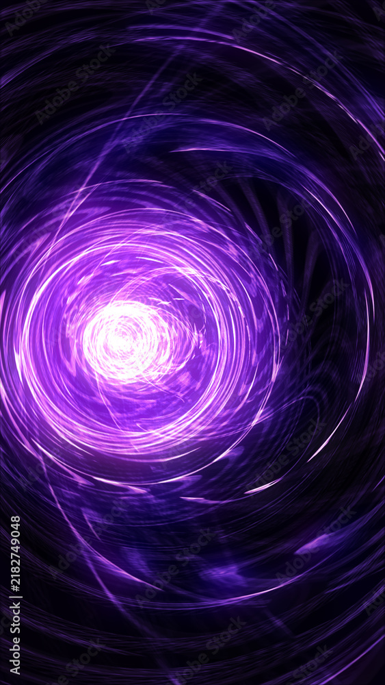 Fototapeta premium Swirling bright purple light tunnel creating a dynamic portal effect. Ideal background for sci-fi, speed, and creative concepts.