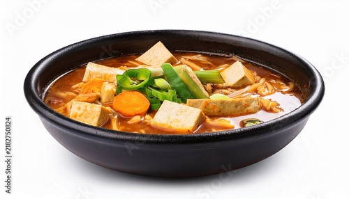 sundubu jjigae soft tofu stew isolated on white background or white background