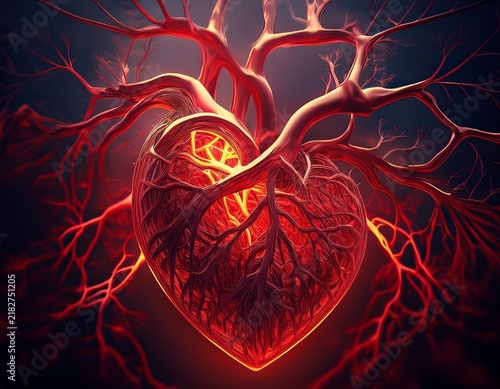 thickened arteries and veins coronary heart disease high cholesterrol 3d rendering