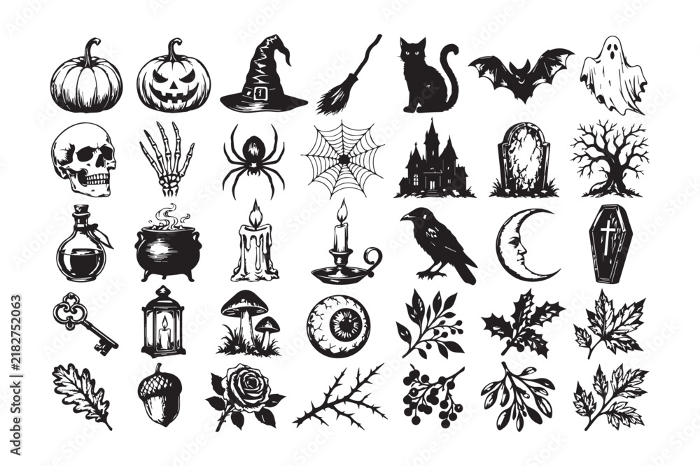 Obraz premium Vintage Halloween Mini Icon Set