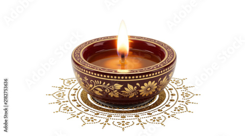 Traditional clay diya lamp glowing with flame for diwali festival celebration
