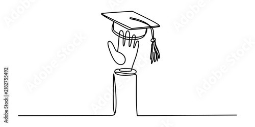 Continuous single line drawing of a light bulb with a graduation cap