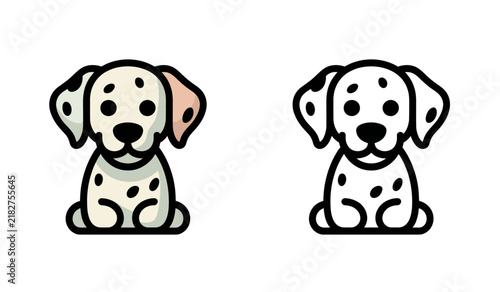Dalmatian dog spotted puppy character icon set for animal lovers and pet brands.