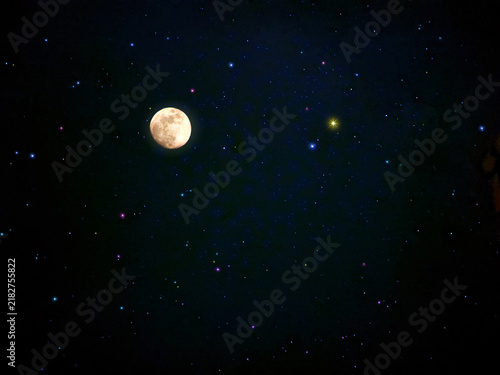 Full moon shining brightly over a starry night sky
