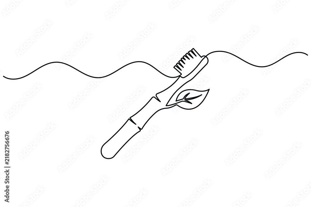 Obraz premium Toothbrush line art featuring a heart shape at the base with an editable stroke vector line.