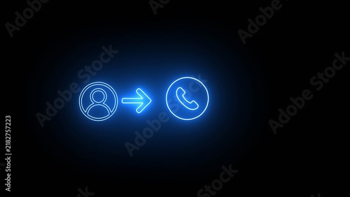 Cuadro en lienzo Neon blue outline icon representing contact request or user call with telephone