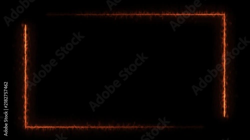 Red fire effect frame animation, laser neon light rectangular frame  background, repetitive motion animation and flashing. rectangular border abstract background,