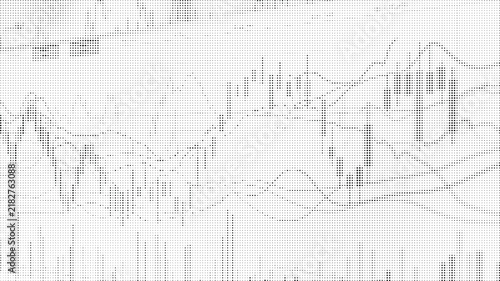 Abstract financial stock market chart with halftone dot pattern overlay and digital data visualization for business analysis