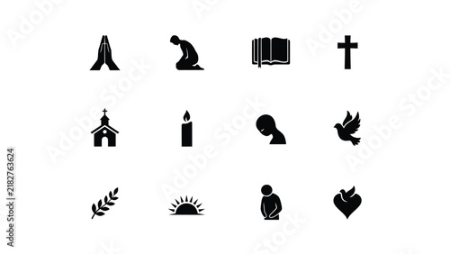 Konstfotografi Black and white religious symbols collection with Religious icons include kneeli