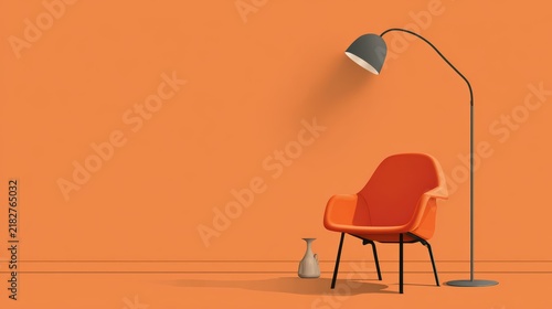 Abstract Orange Armchair and Floor Lamp Interior