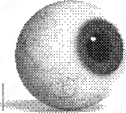 Stylized eyeball graphic in dotted halftone screen effect. Mixed media collage asset for abstract pop art design.