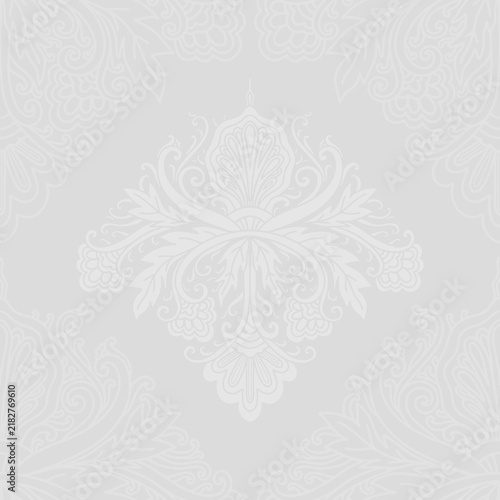 Damask style, paisley floral pattern, abstraction, swirl flowers, grey colors. Seamless floral pattern-1127.