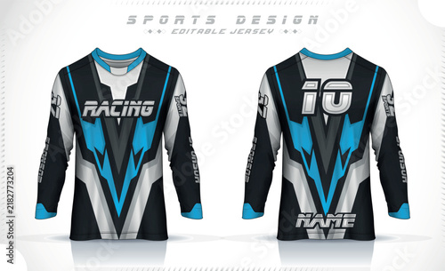 Long Sleeve Motocross Jersey Template, Sports Design front and back view