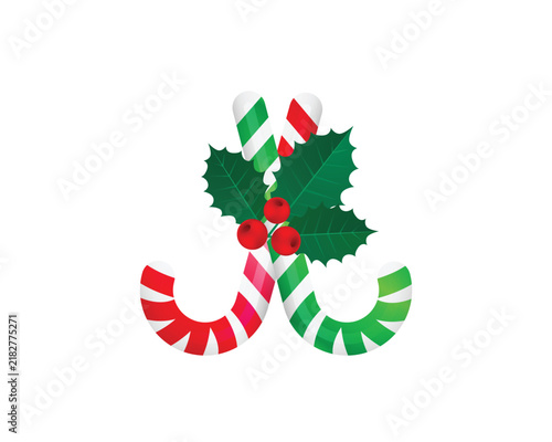 Christmas Candy Canes with Holly Leaves and Red Berries – Festive Holiday Decoration