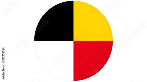 Flat vector illustration of a medicine wheel with four colored sections yellow black and white arranged symmetrically on a plain background