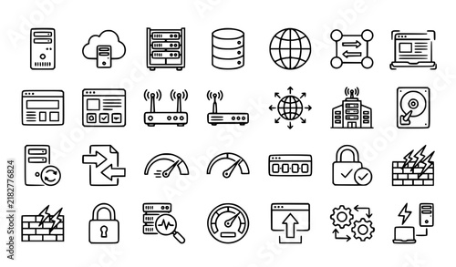 Plakat Web hosting server database domain and cloud infrastructure outline icon set
