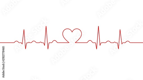 A thin line art ECG heartbeat line runs across the frame in minimalist monochrome style on plain background symbolizing cardiac health