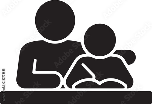 Adult teaching child reading a book together