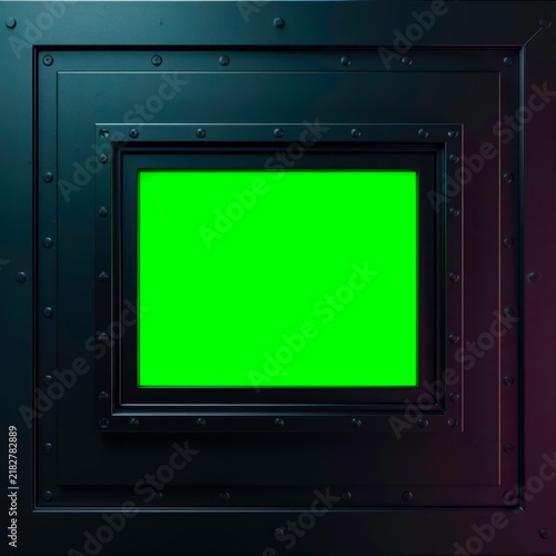 Metal door with green screen center