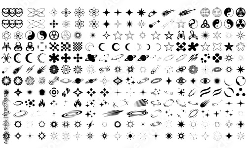 Quadro su tela Massive bundle of retro y2k graphic icons stars yin yang and symbols