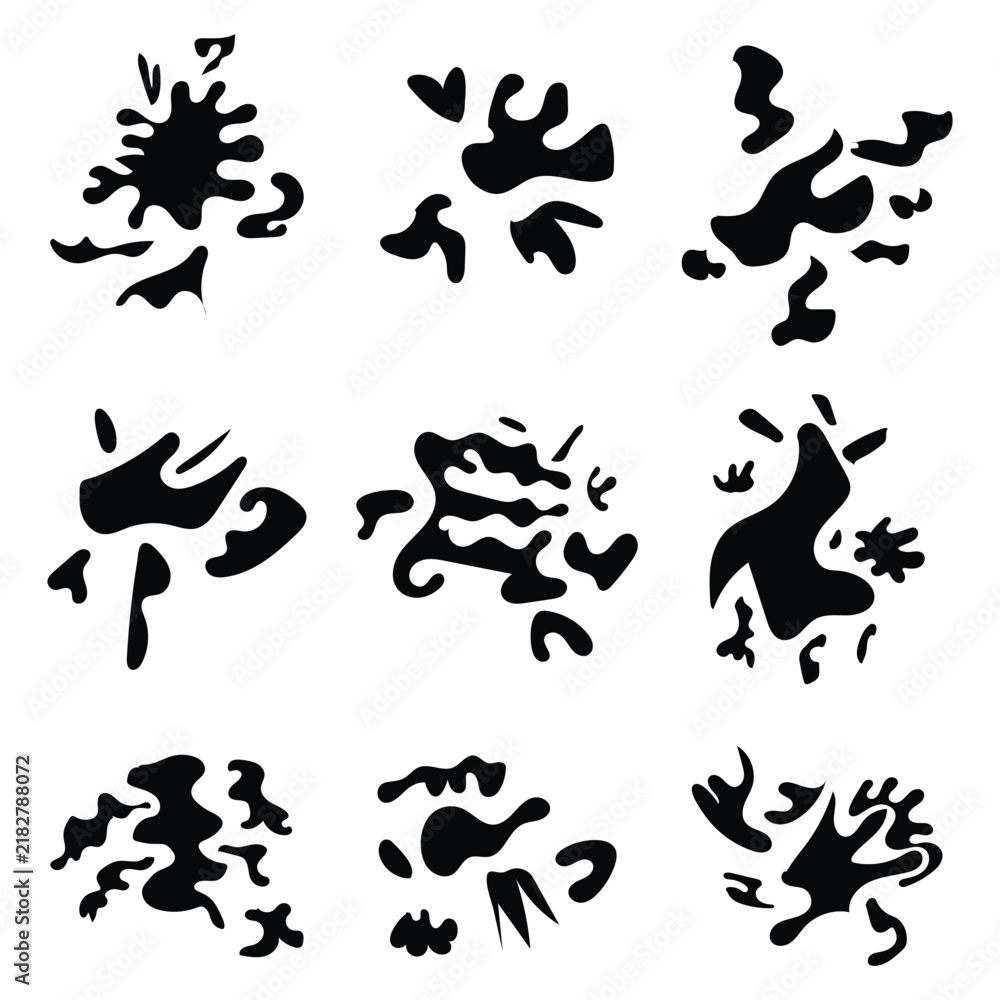 Fototapeta premium Collection of Black Organic Liquid Shapes and Abstract Forms on Clean White Background