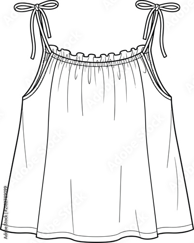 Photography Women tie shoulder ruffle neck flowy camisole tank top technical fashion flat sk