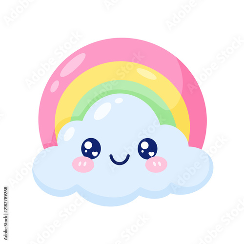 Cute Smiling Cloud with Pastel Rainbow Cartoon Icon