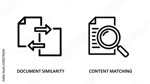 Document similarity and content matching outline icons depicting file comparison