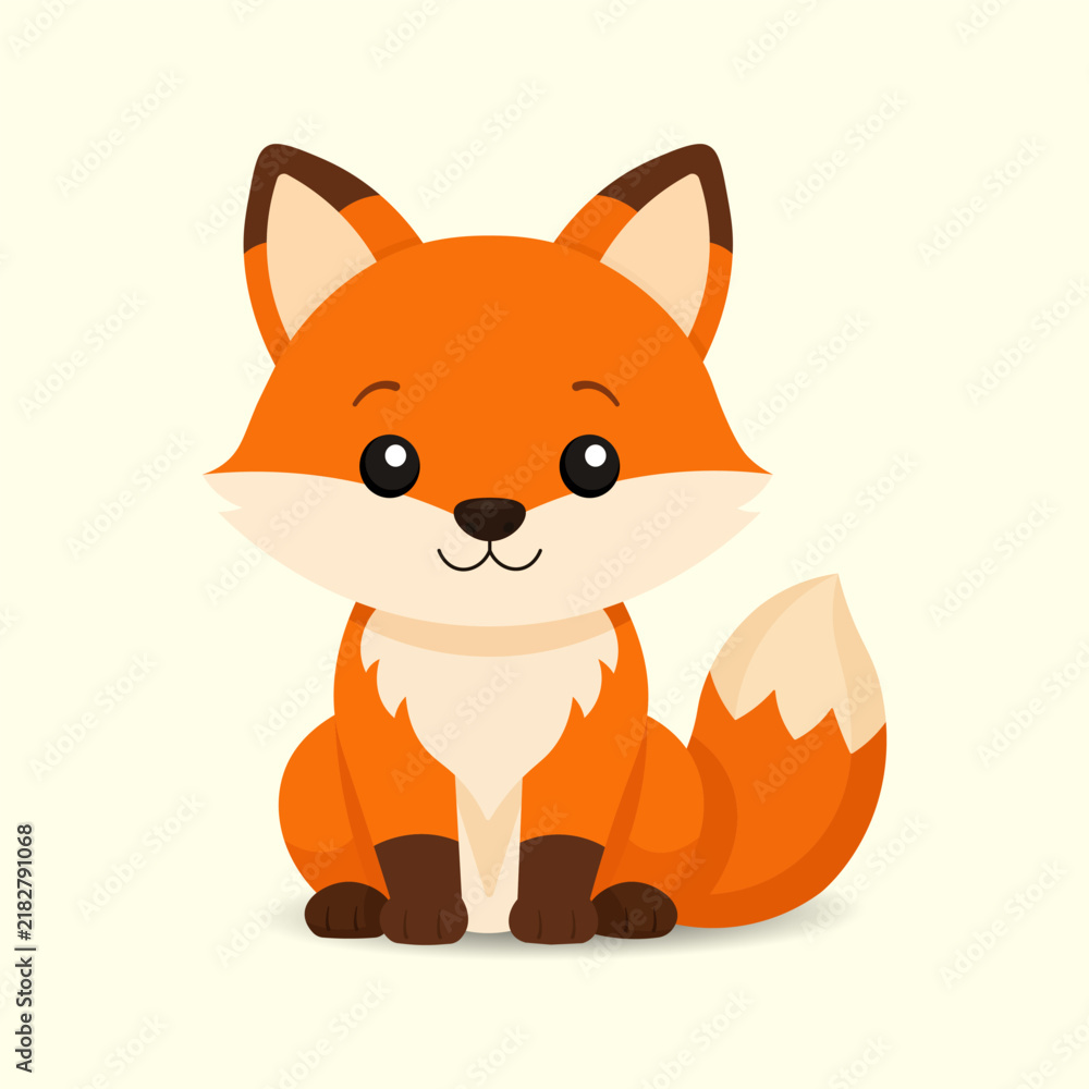 Obraz premium Cute cartoon fox illustration sitting in a simple flat style.