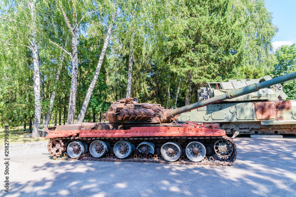 Obraz premium Destroyed russian military equipment in a city park. Cherkasy, Ukraine