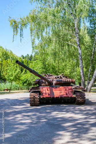 Destroyed russian military equipment in a city park. Cherkasy, Ukraine