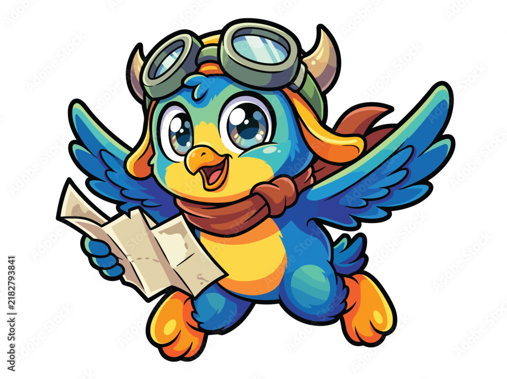 Fototapeta premium Colorful winged fantasy creature holding scroll