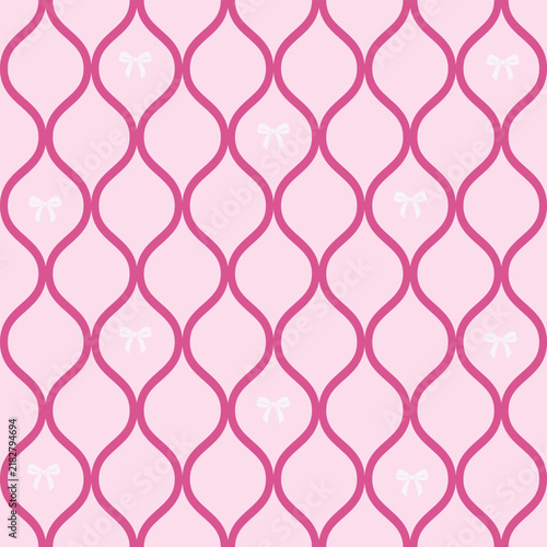 Geometric wavy grid and bows seamless pattern